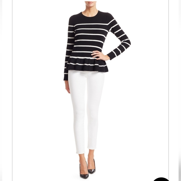 Saks Fifth Avenue Collection Striped Cashmere Peplum Sweater - Picture 5 of 12